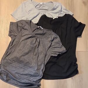 3 for $15- Nursing Short-Sleeve Scoop Neck Tops - Black, Light Gray & Charcoal